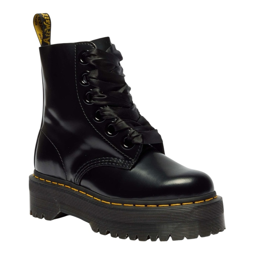 DR.MARTENS Molly Leather Platform Boots in Black Buttero SIZE 9 - Picture 2 of 12